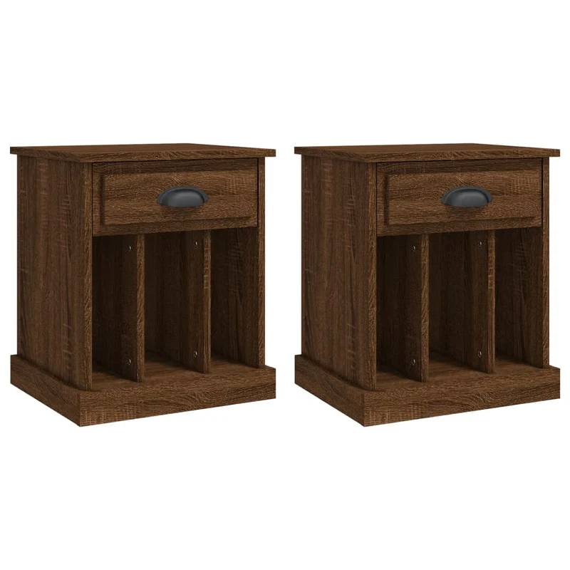 Lot de 2 tables de chevet avec tiroir et 3 compartiments 43 x 36 x 50 cm bois d'ingénierie marron DEC035205