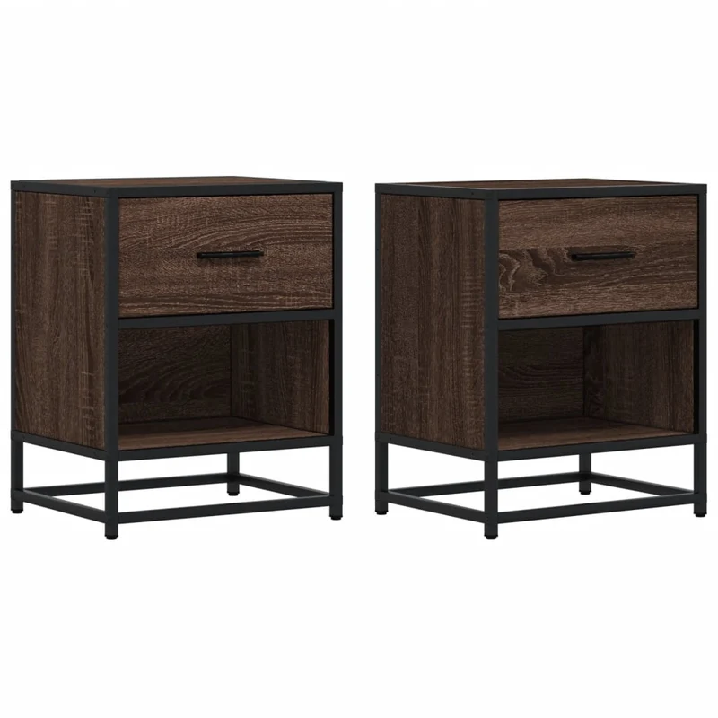 Lot de 2 tables de chevet avec tiroir et compartiment ouvert 40 x 31 x 50 cm bois ingénierie marron et acier DEC035161