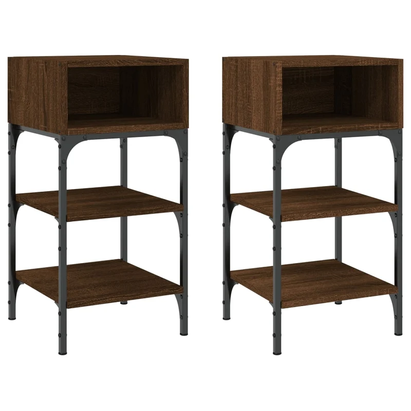 Lot de 2 tables de chevet avec étagères et compartiment ouvert 35 x 34,5 x 70 cm bois d'ingénierie marron DEC035158