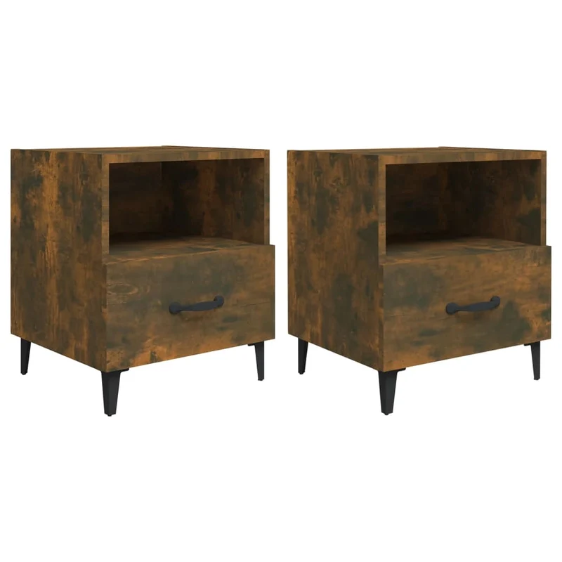 Lot de 2 tables de chevet 40 x 35 x 47,5 cm avec tiroir et compartiment ouvert en bois d'ingénierie marron DEC035152