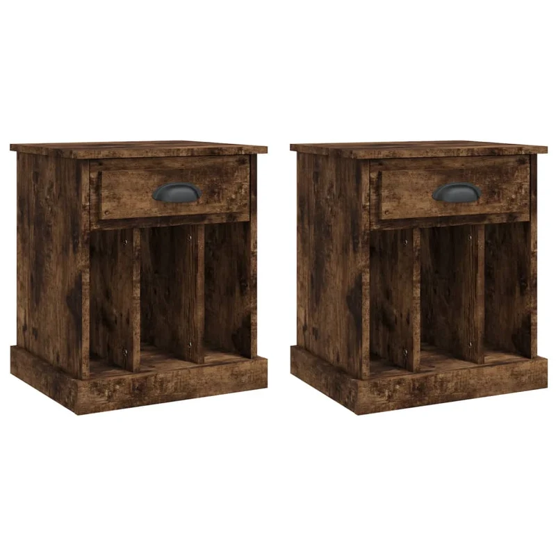 Lot de 2 tables de chevet avec tiroir et 3 compartiments 43 x 36 x 50 cm bois d'ingénierie marron DEC035139