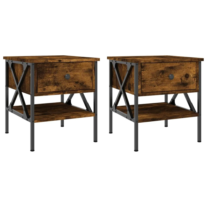 Lot de 2 tables de chevet avec tiroir et étagère 40 x 42 x 45 cm bois d’ingénierie marron et fer DEC035129