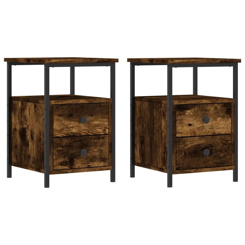 Lot de 2 tables de chevet avec tiroirs et étagère 34 x 35,5 x 50 cm bois ingénierie marron et fer DEC035062