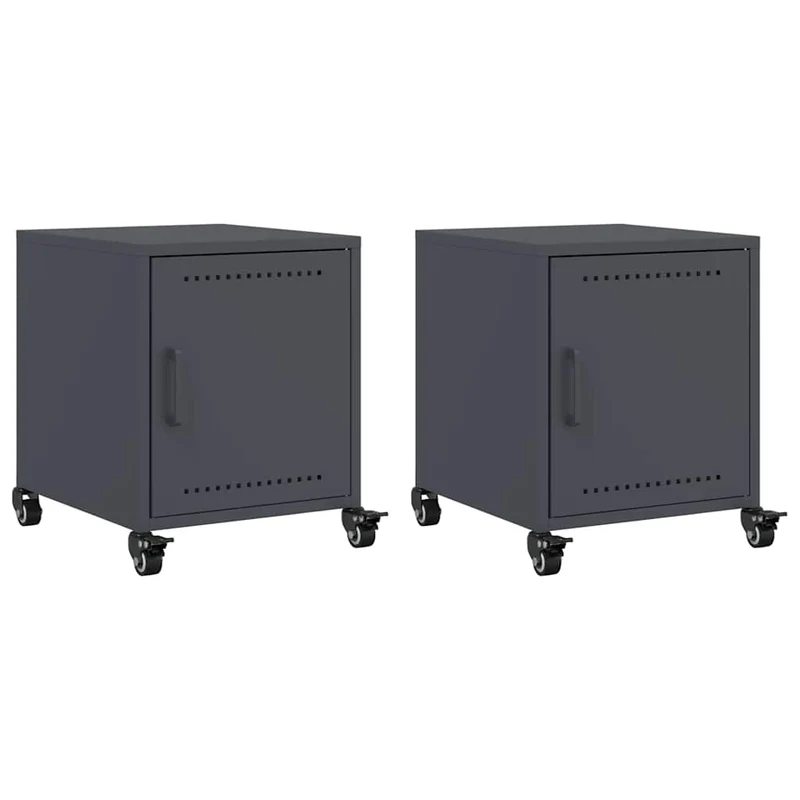 Lot de 2 tables de chevet sur roulettes avec compartiment avec porte 36 x 39 x 43,5 cm acier anthracite DEC034821
