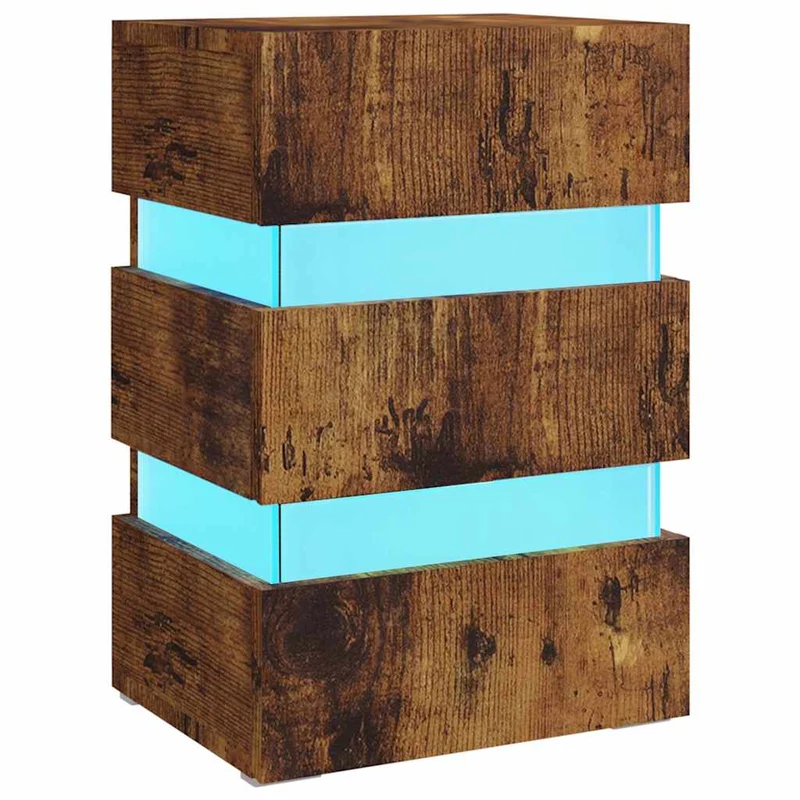 Table de chevet avec lumière LED et 3 tiroirs 45 x 35 x 67 cm bois d'ingénierie marron DEC034739