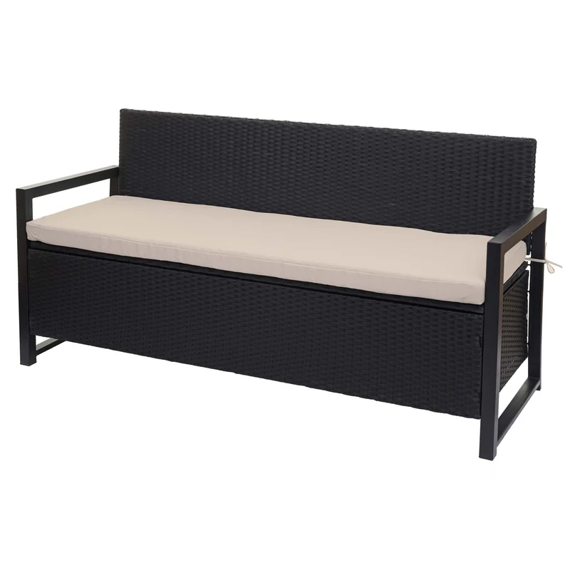 Banc 3 places en polyrotin hwc-f39 banc de jardin coffre banc compartiment de rangement coussin de siège de rangement coussin anthracite beige 04_0005802