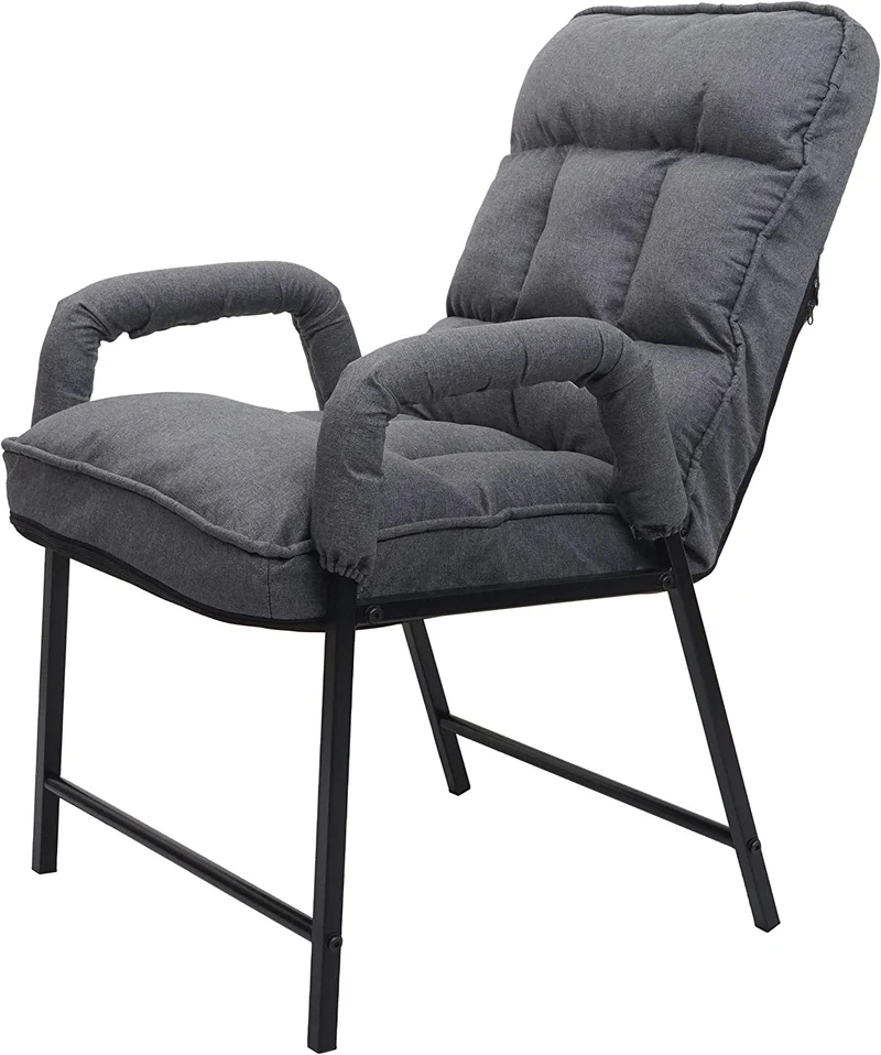 Chaise fauteuil lounge rembourrée dossier inclinable 160 kg métal réglable en tissu/textile gris foncé FAL04047