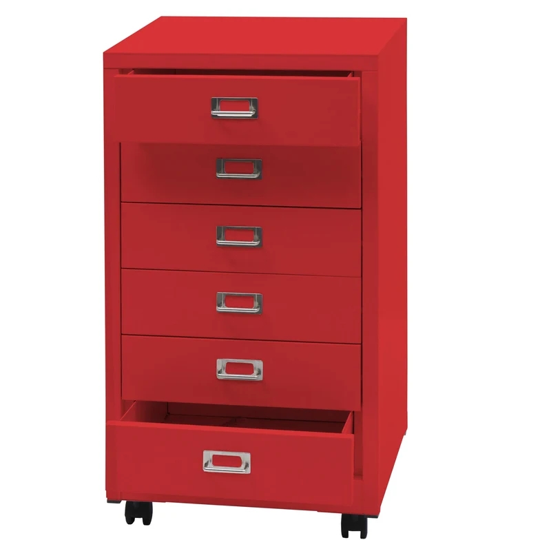 Roll conteneur hwc-l49 armoire à tiroirs armoire en acier classeur métal 75 x 40 x 41 cm 6 tiroirs rouge 04_0008274