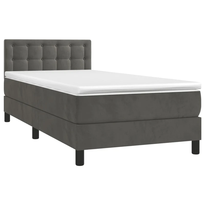 Cadre de lit LED avec sommier tête de lit matelas 90x200cm tissu velours gris foncé TDL0208247
