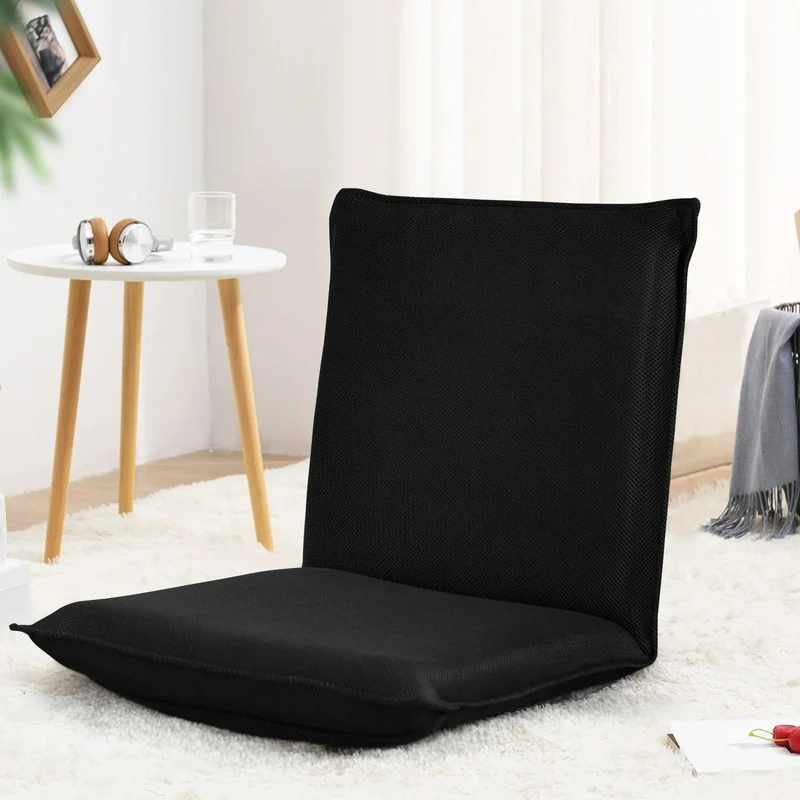 Chaise de sol pliable tatami inclinable en 6 position 44x54x53 cm noir 20_0000387