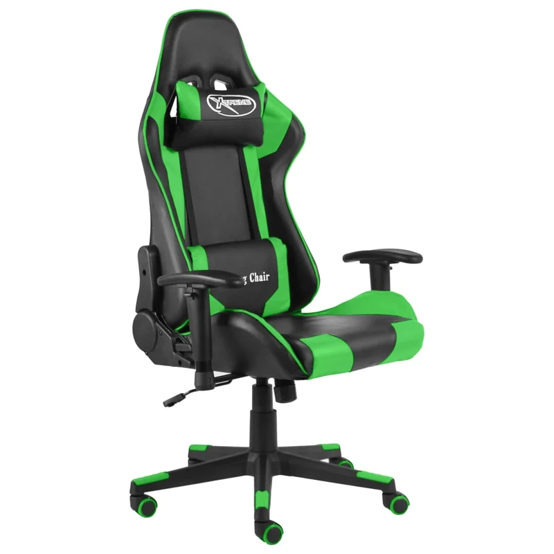 Fauteuil de bureau chaise gaming pivotante dossier inclinable en PVC vert DEC026055