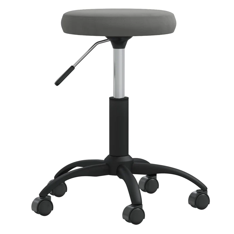 Tabouret de travail sur roulettes hauteur réglable en velours gris et acier DEC025045