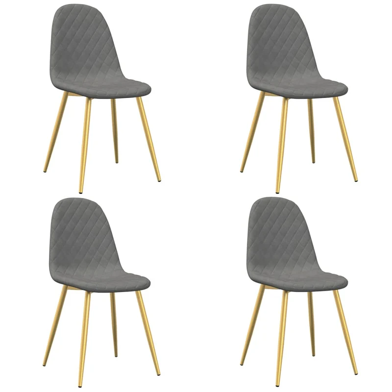 Set de 4 chaises de salle à manger en tissu velours gris clair couture losange pieds fer doré DEC025622