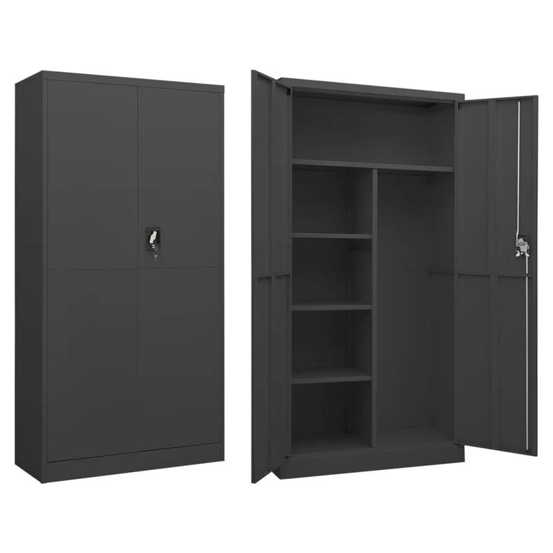 Meuble de bureau armoire de rangement avec 4 étagères 90 x 40 x 180 cm en acier anthracite DEC024486