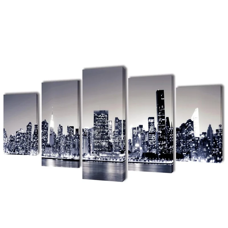 Set de 5 toiles murales imprimées Horizon de New York monochrome DEC022920