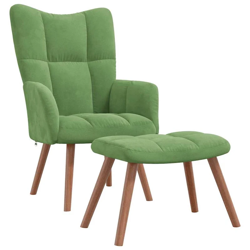 Fauteuil lounge chaise de canapé design moderne avec repose-pied en velours vert clair DEC026550