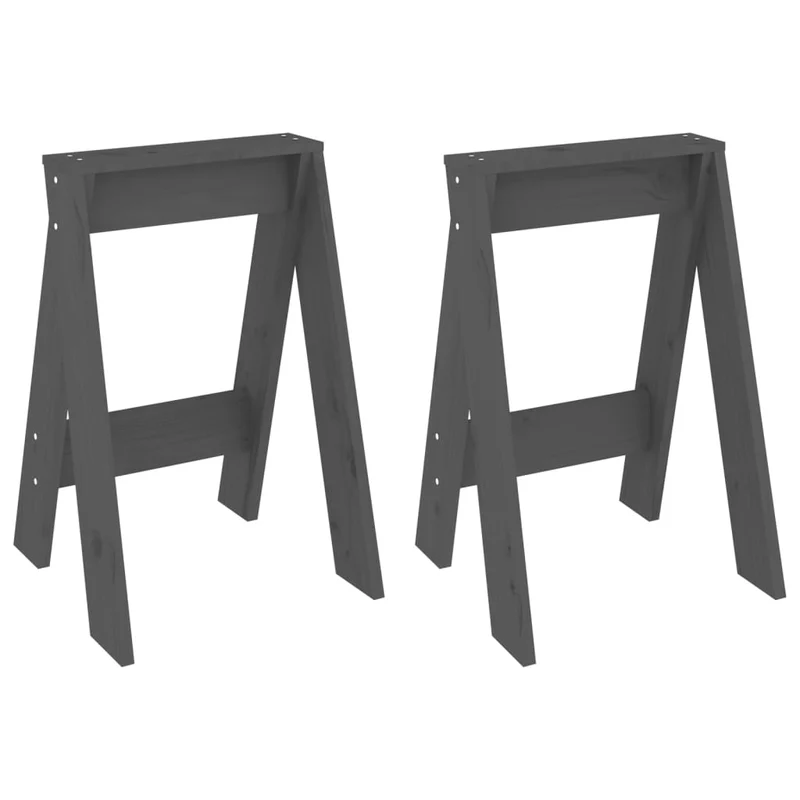 Set de 2 tabourets assise design classique 40 x 40 x 60 cm en bois massif de pin gris DEC026407