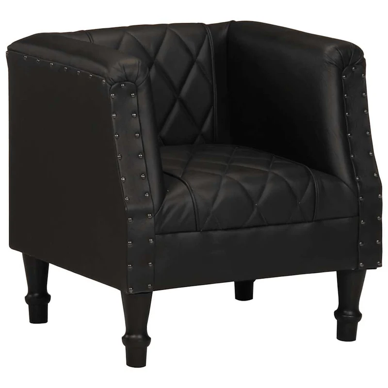Fauteuil lounge assise confortable design moderne en cuir véritable de chèvre noir DEC026466