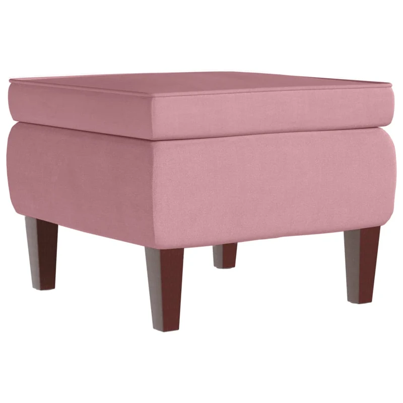 Tabouret assise pouf repose-pies avec pieds en bois carrés et assise en velours rose DEC026316