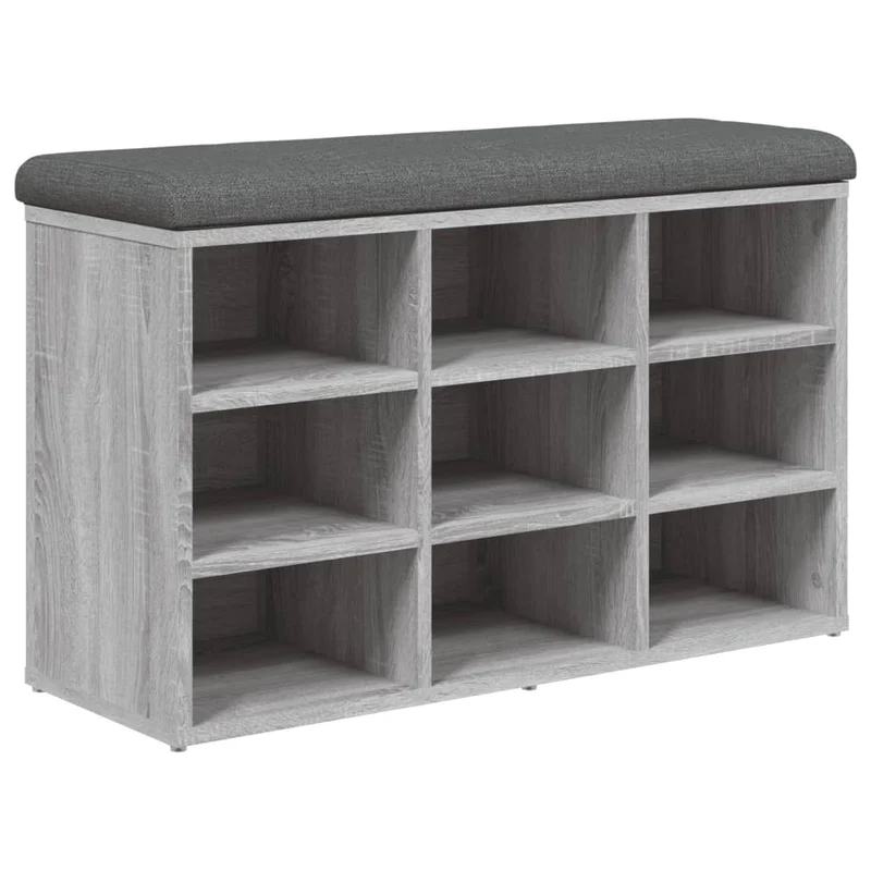 Banc de rangement à chaussures 9 compartiments 82 x 32 x 50 cm bois d'ingénierie couleur sonoma gris DEC024949
