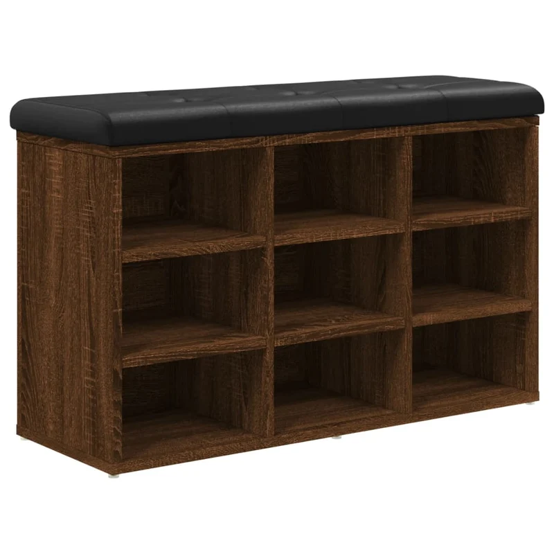 Banc de rangement à chaussures 9 compartiments 82 x 32 x 50 cm en bois d'ingénieriecouleur chêne marron DEC024877