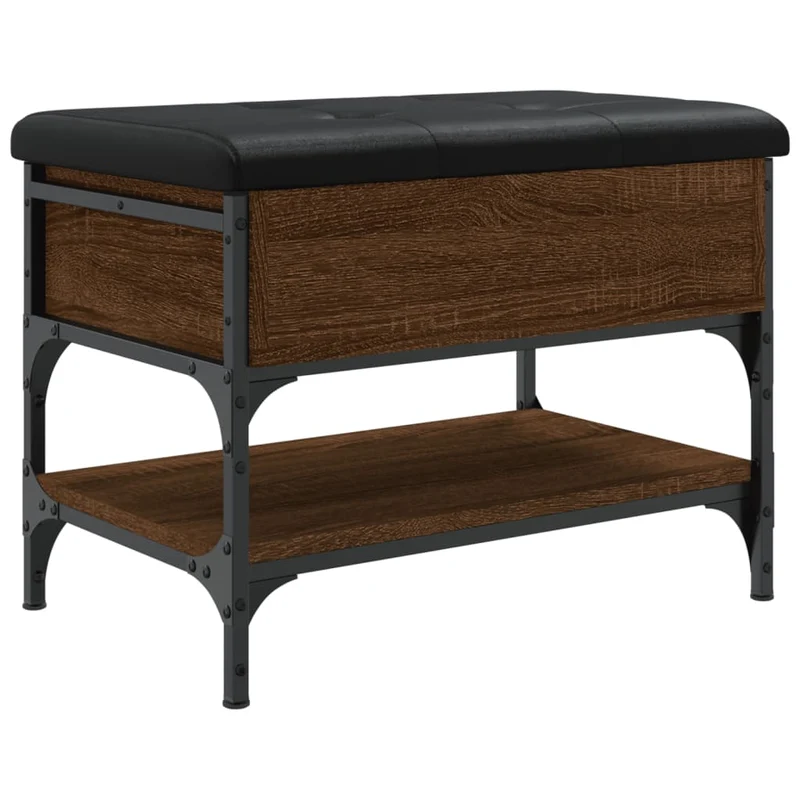 Banc de rangement à chaussures avec compartiment et coussin assise noir 62 x 42 x 45 cm bois d'ingénierie couleur chêne marron DEC024870