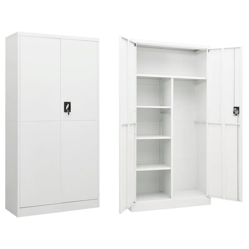 Meuble de bureau armoire de rangement avec 2 portes et 4 étagères 90 x 40 x 180 cm en acier blanc DEC024487