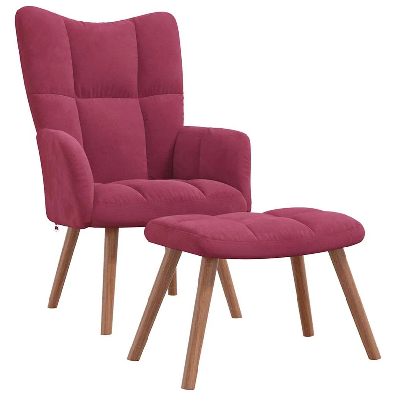 Fauteuil lounge chaise de canapé design moderne avec repose-pieds en velours rouge bordeaux DEC026546