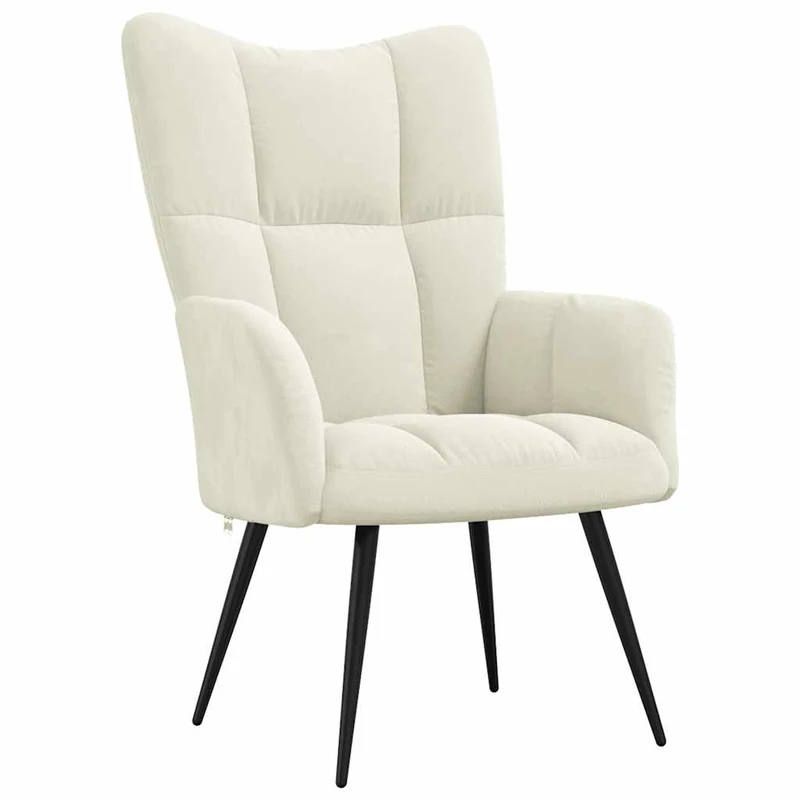 Fauteuil lounge chaise de canapé design moderne en velours blanc crème cadre en acier DEC026637
