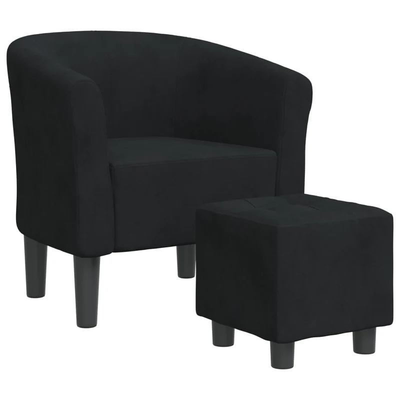 Fauteuil lounge assise confortable design moderne avec repose-pied en velours noir DEC026431
