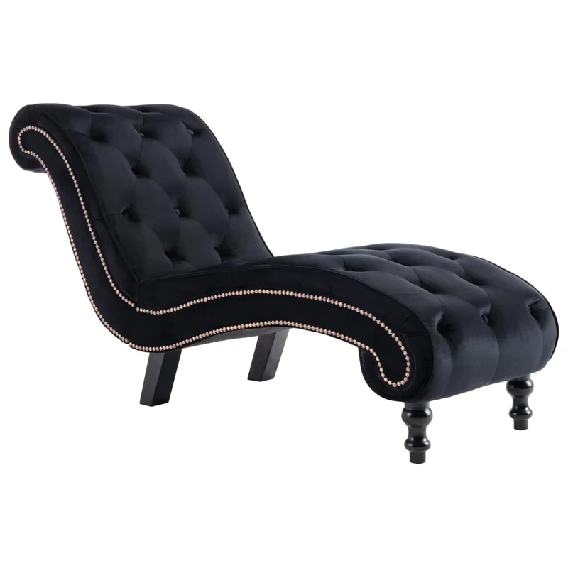 Méridienne chaise longue canapé capitonné pour intérieur en velours noir DEC026216