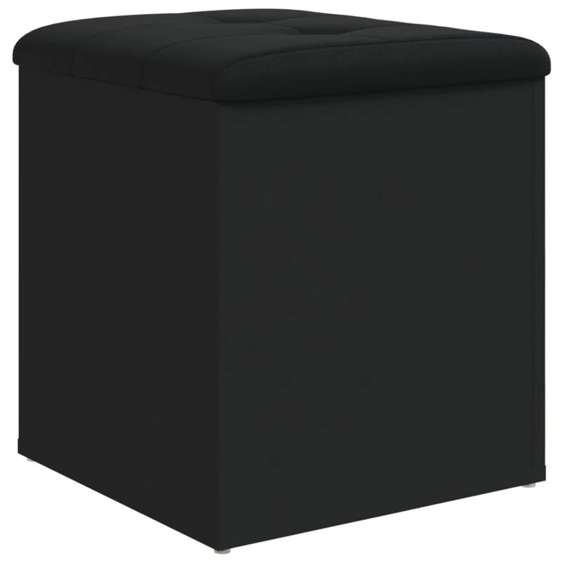 Banc tabouret pouf de rangement 42 x 42 x 45 cm en bois d'ingénierie noir et PVC DEC024775