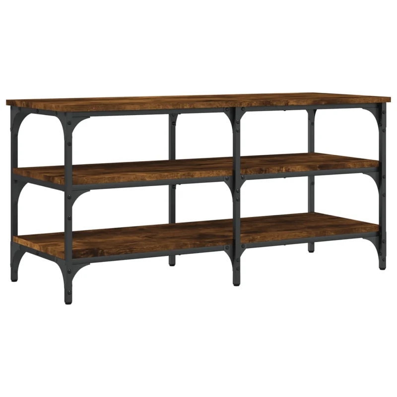 Banc à chaussures avec 3 étagères de rangement 100 x 38,5 x 49 cm en bois d'ingénierie couleur chêne fumé DEC024833