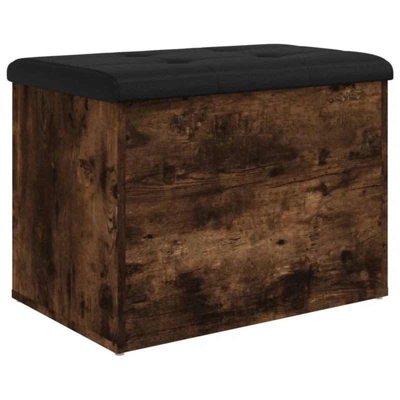 Banc banquette de rangement avec coussin d'assise noir 62 x 42 x 45 cm en bois d'ingénierie coulr chêne fumé DEC024722