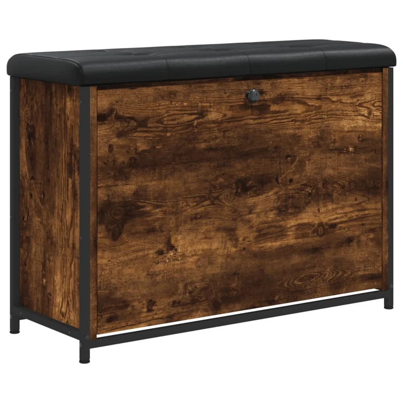 Banc de rangement à chaussures avec tiroir rabattable 82 x 32 x 56 cm bois d'ingénierie couleur chêne fumé DEC024824
