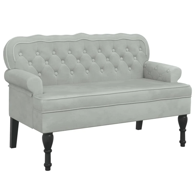 Banquette canapé avec dossier capitonné et accoudoirs 119,5 x 64,5 x 75 cm en velours gris clair DEC024645