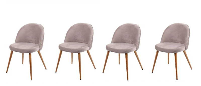Lot de 4 chaises de salle à manger tissu velours gris brun pieds en bois style rétro CDS04517