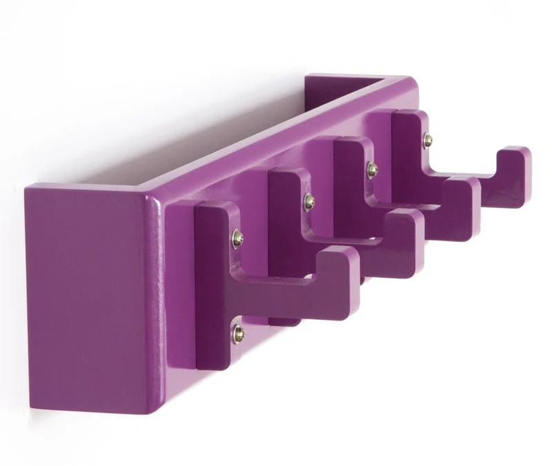Porte-clés mural polyvalent 4 crochets étagère violet 40x10x13cm DIV06007