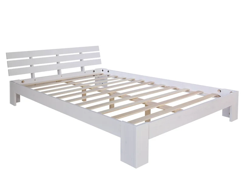 Lit double 2 personnes avec sommier à lattes en bois blanc 180x 200cm LIT06161