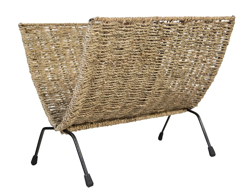 Porte-revues en jonc de mer base en métal 37x33x23 cm DIV06014