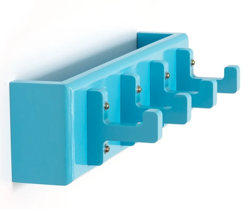 Porte-clés mural polyvalent 4 crochets étagère bleu 40x10x13cm DIV06009
