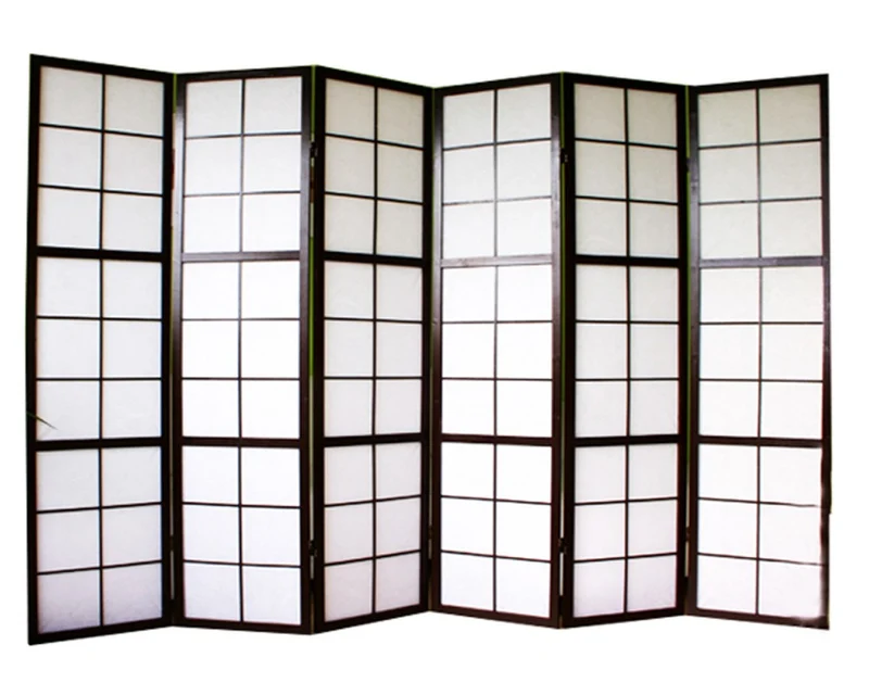 Paravent 6 panneaux pans en bois noir et papier riz 175x264cm PAR06040