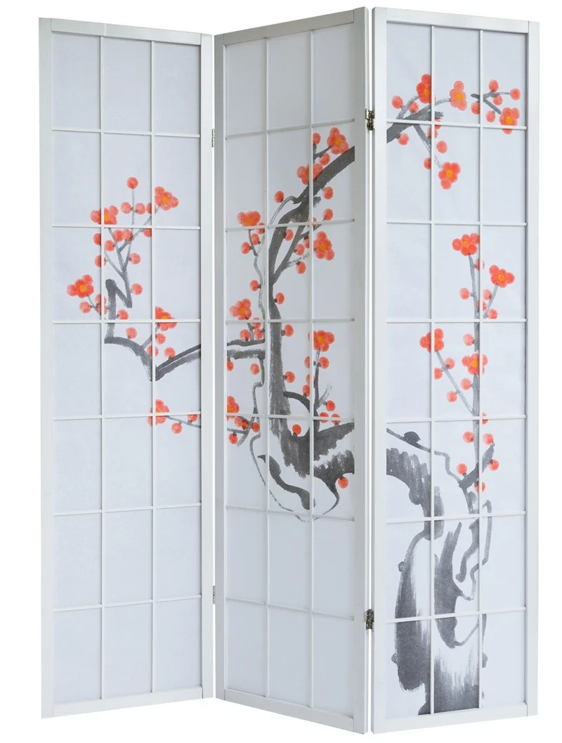Paravent 3 panneaux japonais en bois blanc 132x175 cm PAR06016