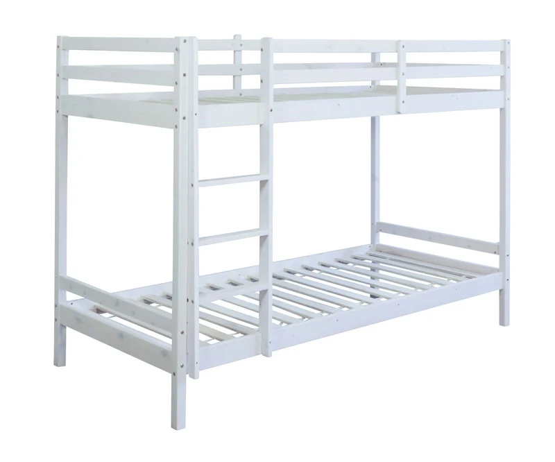 Lit enfant superposé en bois avec sommier à lattes 90x200 cm blanc LIT06097
