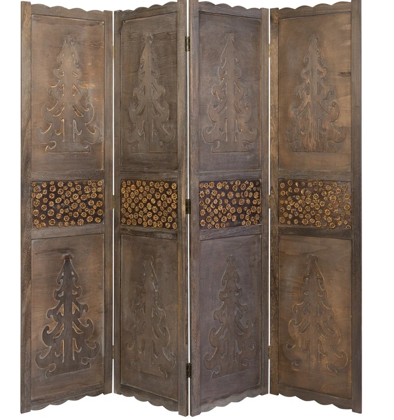 Paravent 4 panneaux marron en bois design PAR06024