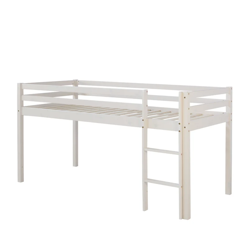 Lit mezzanine mi-hauteur 90x200cm avec échelle en bois blanc LIT06201