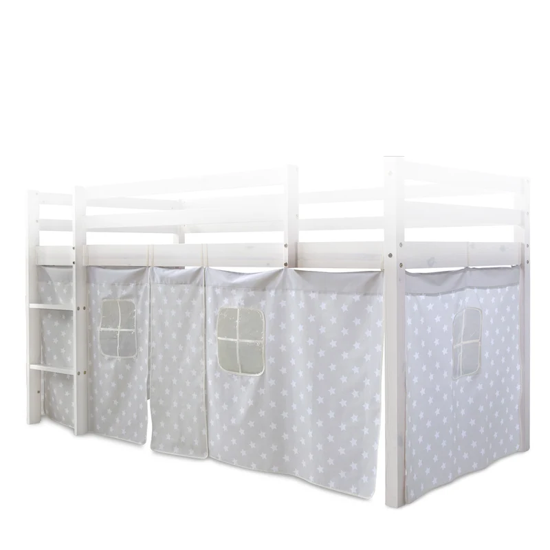 Toile rideau pour lit mezzanine ou surélevé en coton gris avec étoiles APE06056