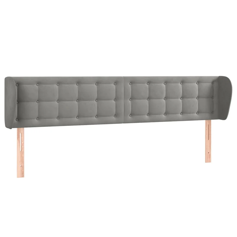 Tête de lit accessoire couchage chambre à coucher meuble capitonné avec rebord latéral 163 x 23 x 78/88 cm tissu velours gris clair TDL0205214