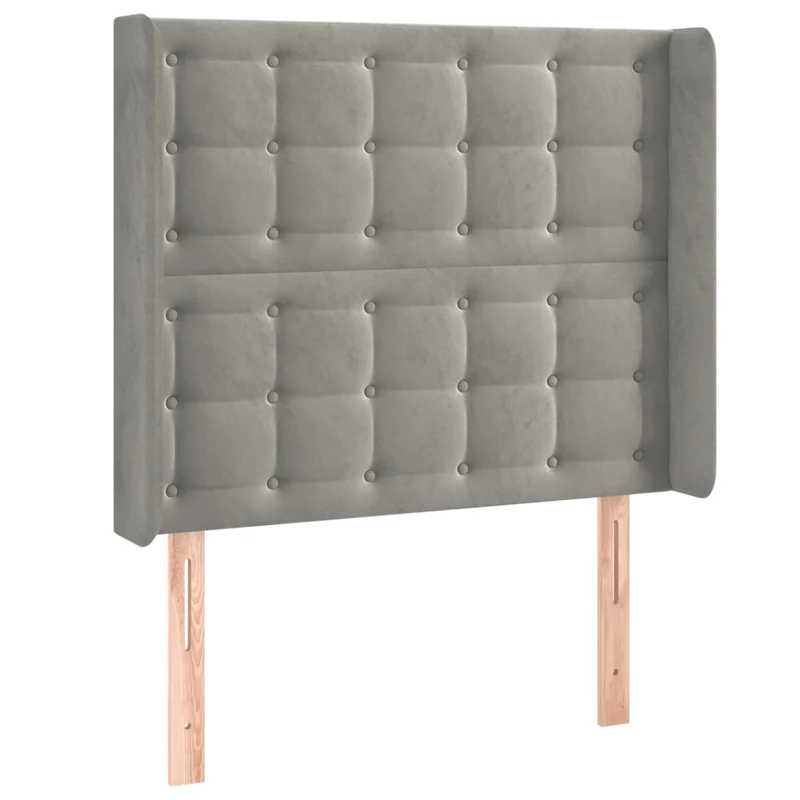 Tête de lit accessoire couchage chambre à coucher meuble capitonné avec rebord latéral 83 x 16 x 118/128 cm tissu velours gris clair TDL0205145