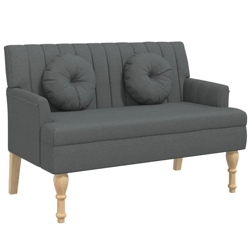 Banquette banc canapé avec coussins dossier et accoudoirs 113 x 64,5 x 75,5 cm en tissu gris DEC024630